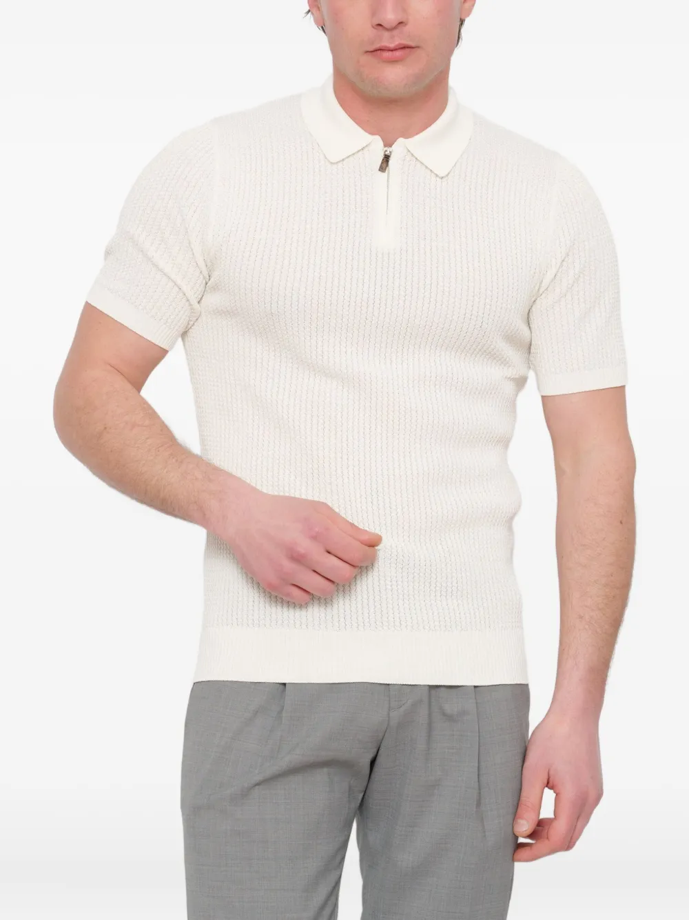 Eleventy ribbed zip-collar polo shirt - ニュートラル Eleventy ribbed zip-collar polo shirt - ニュートラル