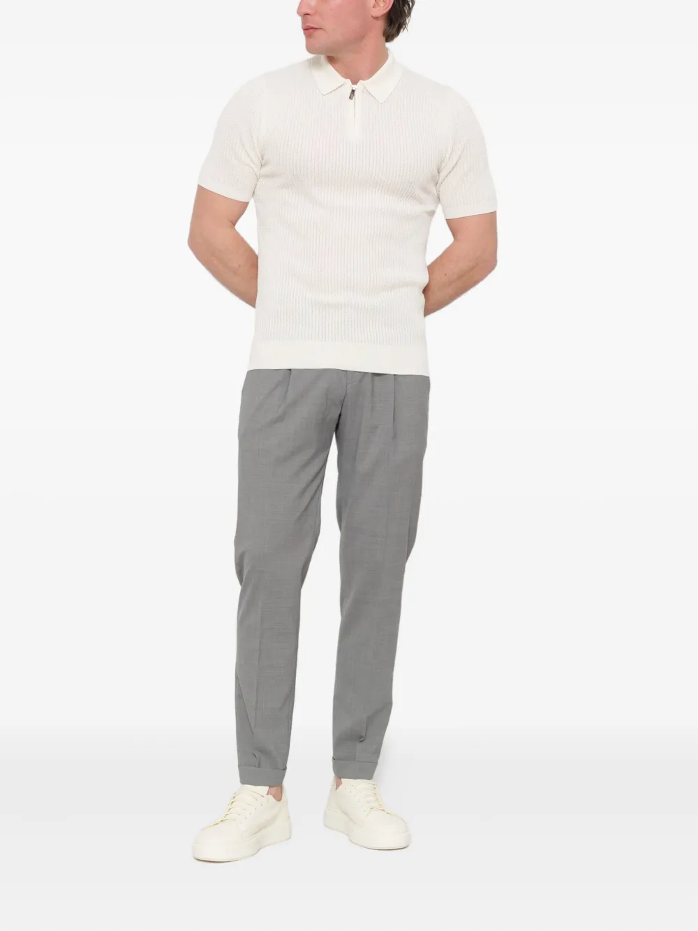 Eleventy ribbed zip-collar polo shirt Beige