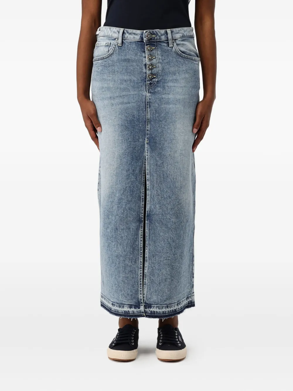 DONDUP button-front frayed denim maxi skirt Zwart