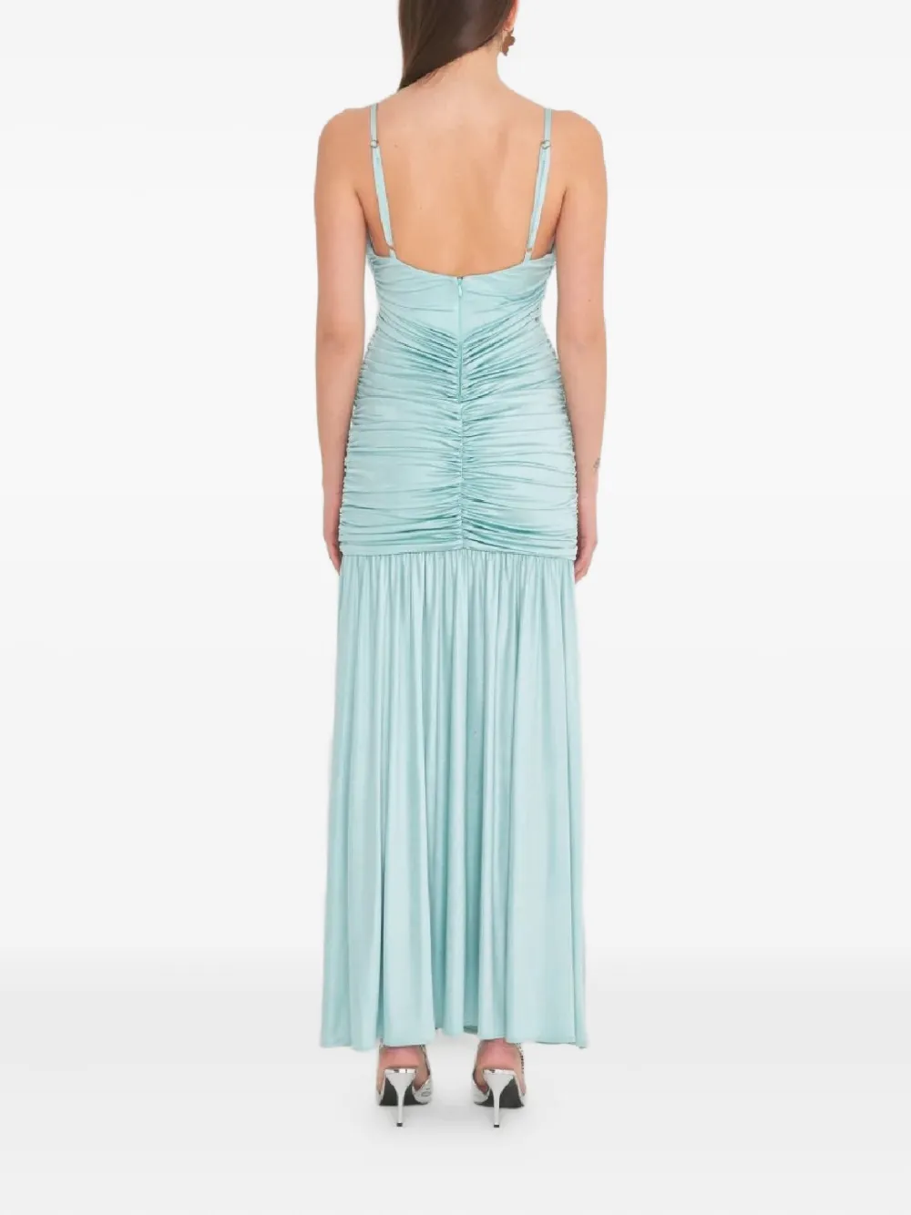 Sound Of Silence Gathered V-neck Maxi Dress In Blue