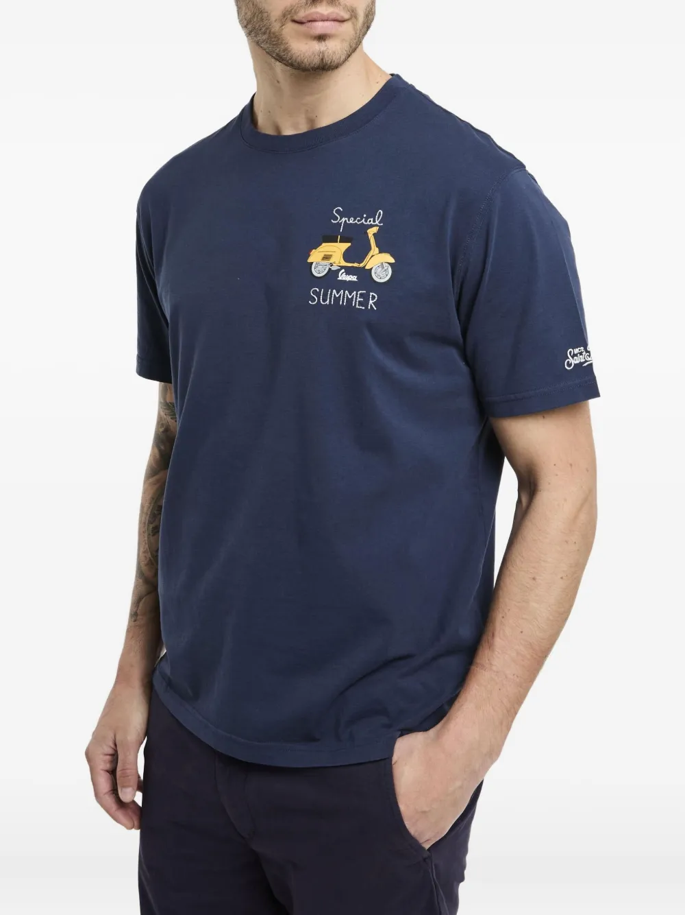 MC2 Saint Barth x Vespa scooter-embroidered T-shirt Blauw