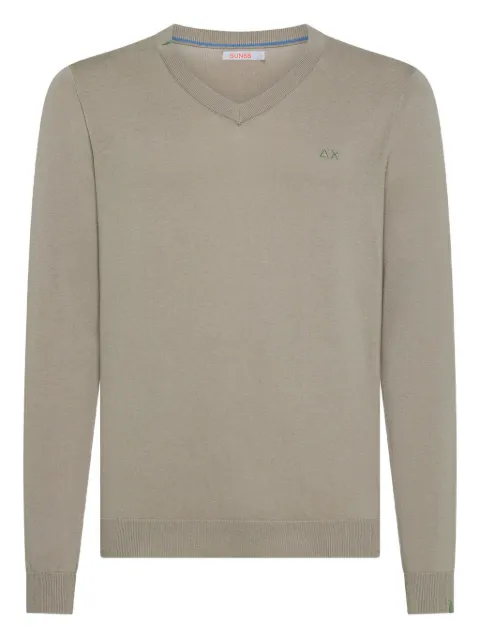 Sun68 V-neck logo-embroidered sweater