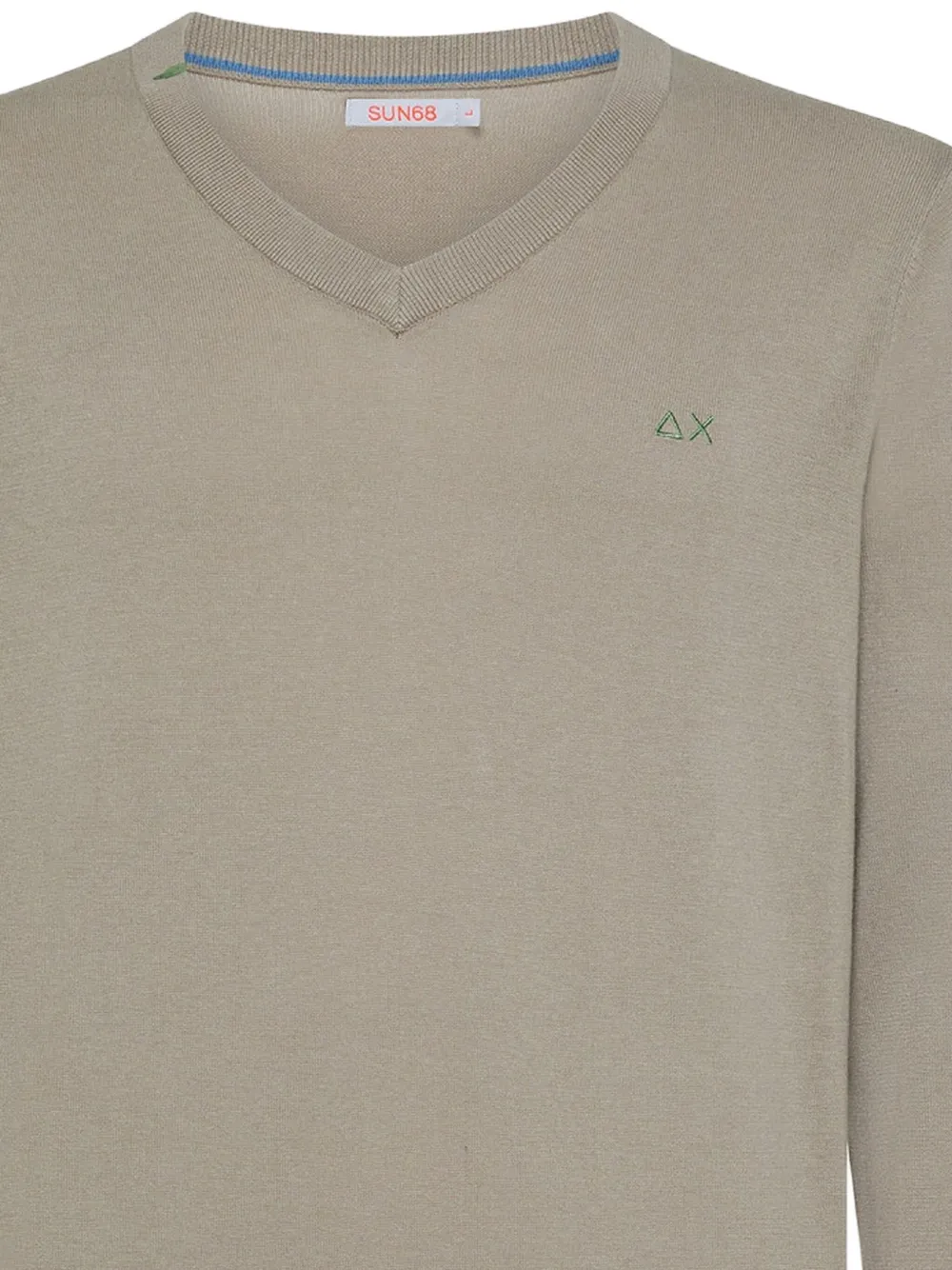Sun68 Trui met geborduurd logo en V-hals - Beige