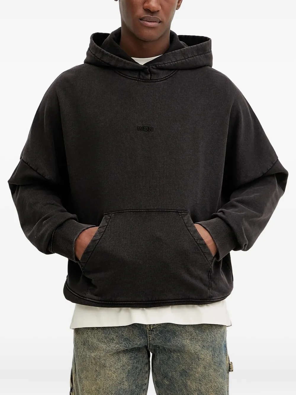 Won Hundred washed embroidered hoodie | Black | Image 1