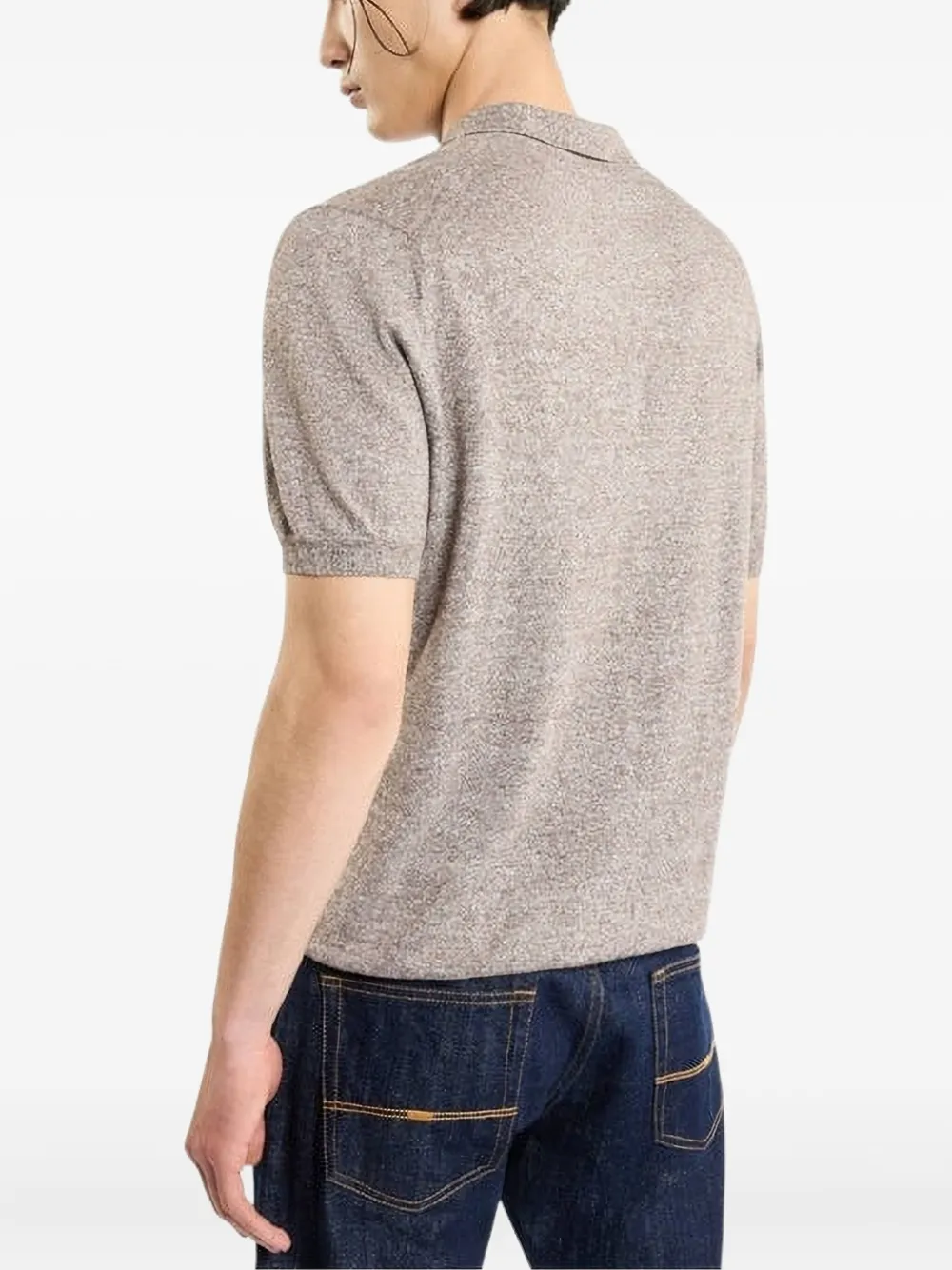 Fay short-sleeves knitted polo-neck sweater - Beige