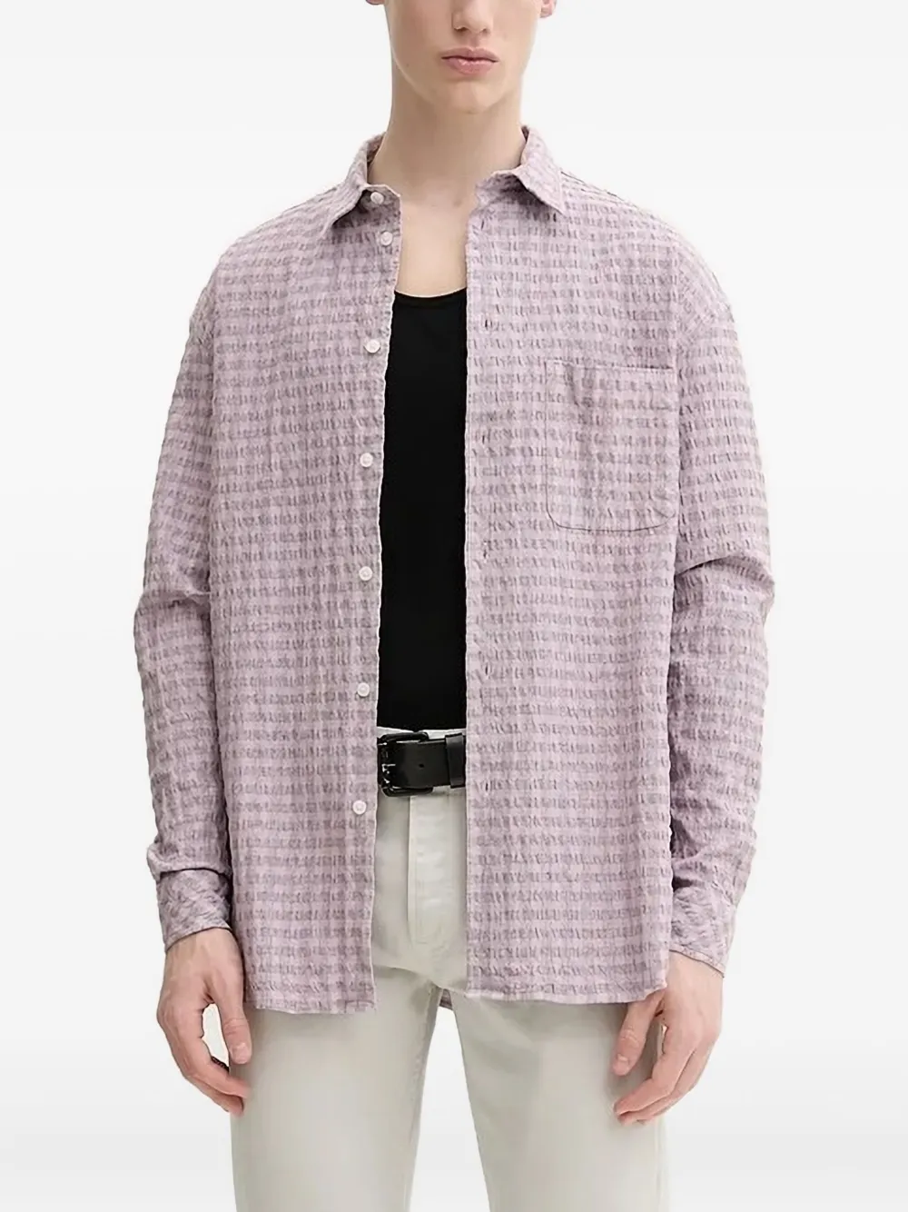 SAMSOE textured gingham shirt Paars