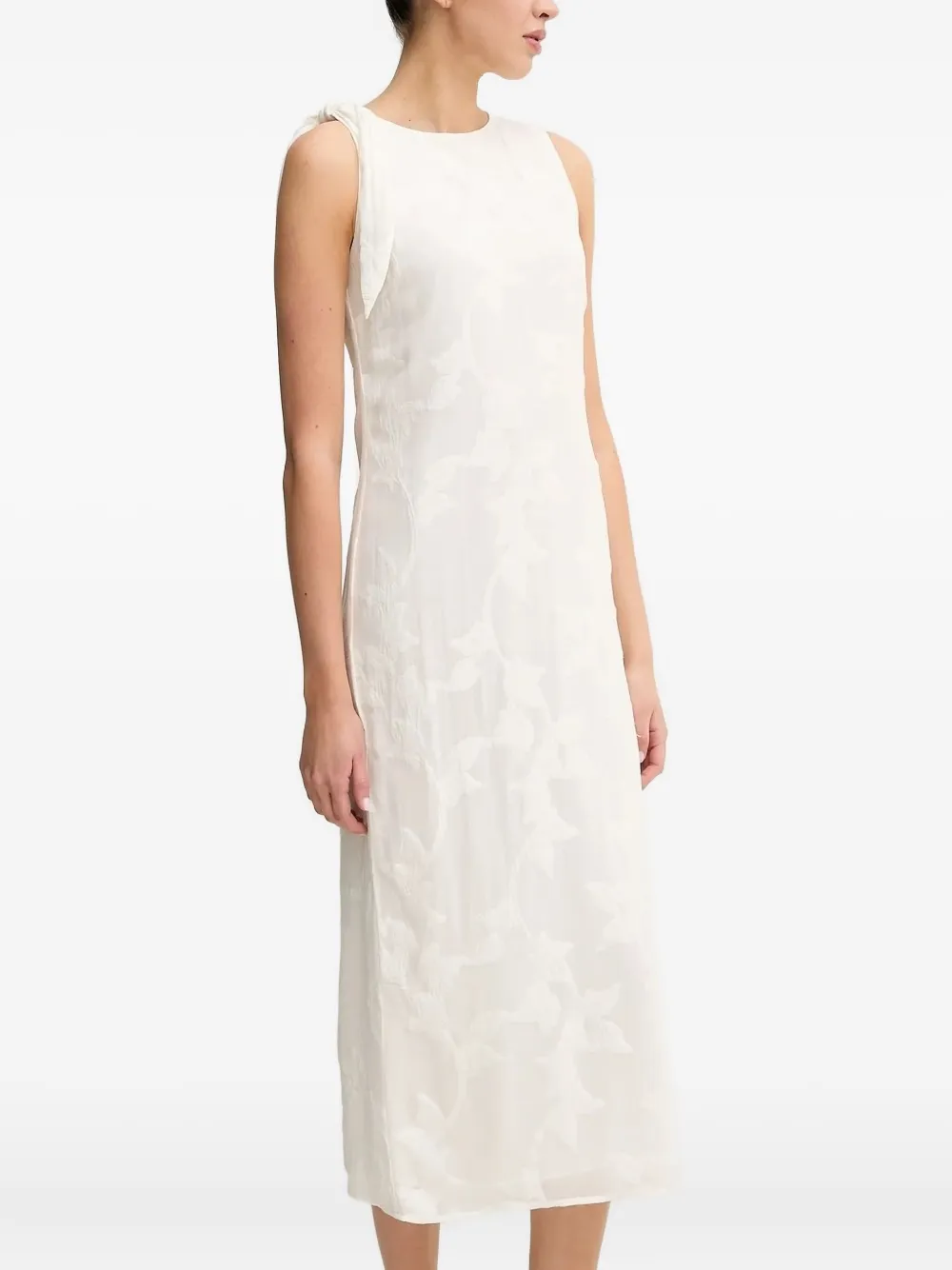 Samsoe & Samsoe Tie-detailing Embossed Midi Day Dress In White