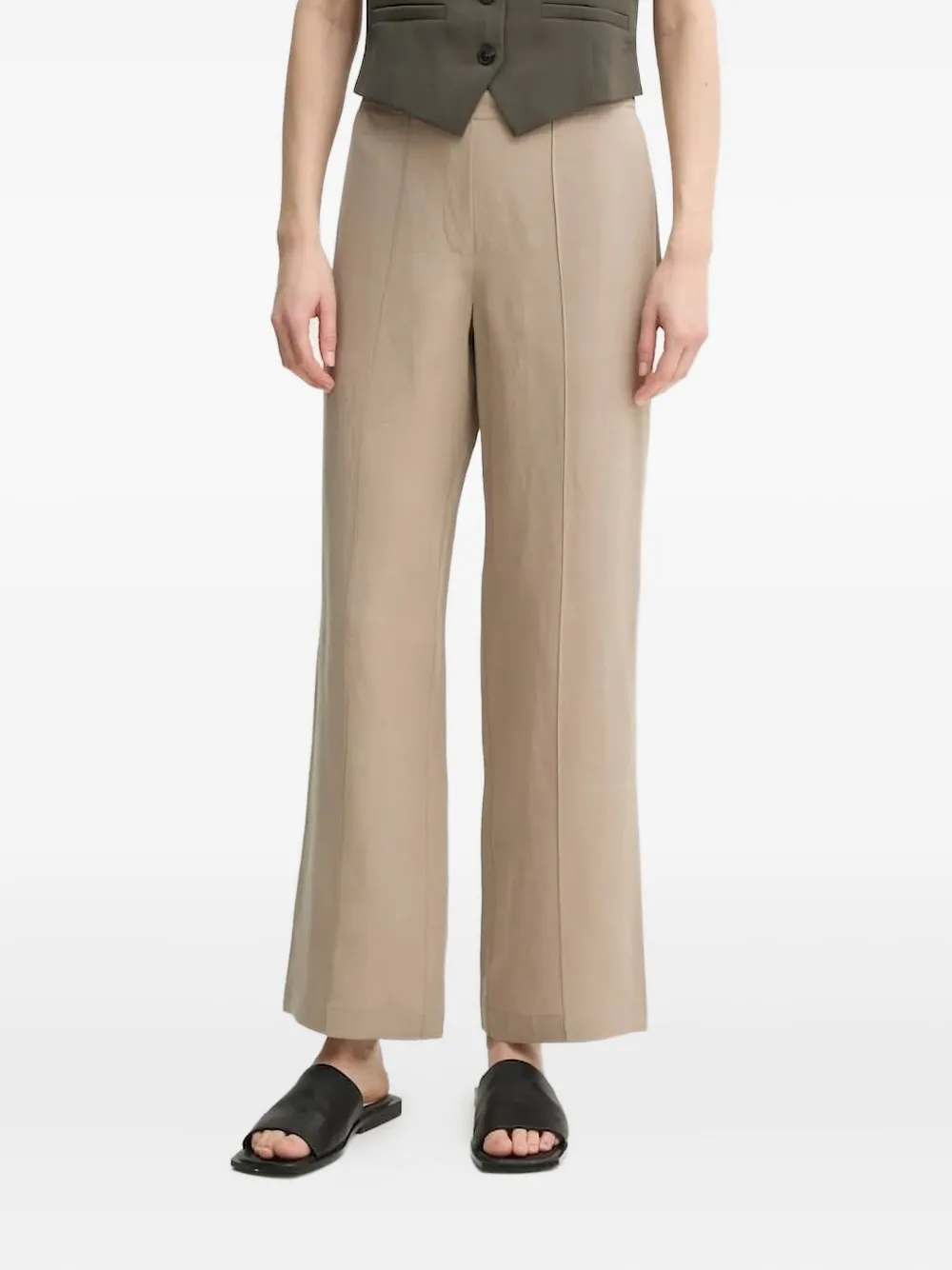 SAMSOE Elastische broek met geplooide voorkant Beige