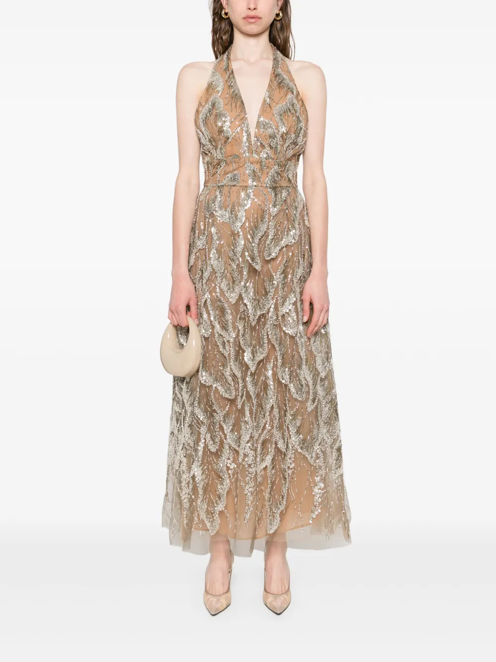 Elie Saab sequin-embellished midi dress - Bruin