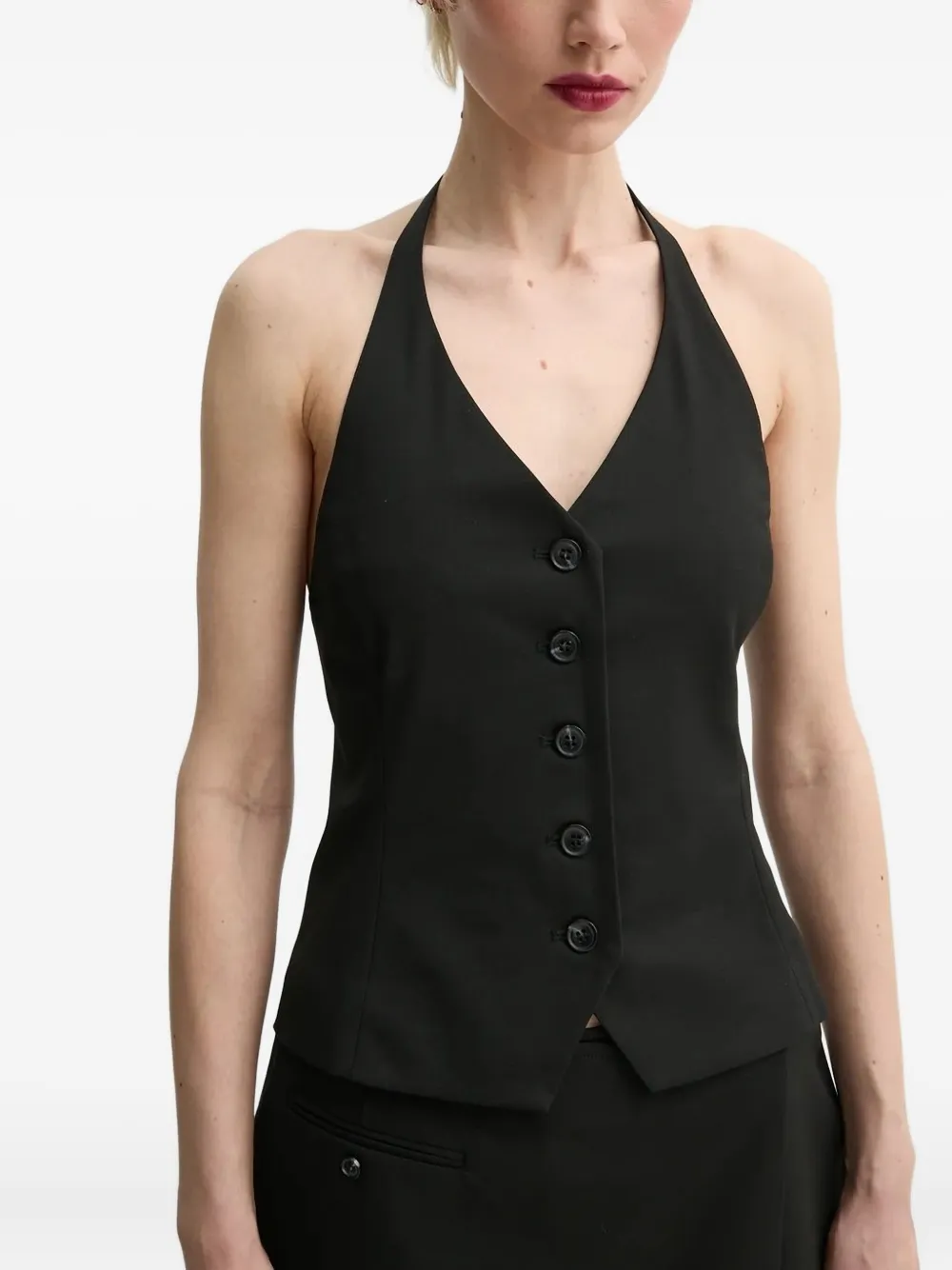 Samsoe & Samsoe Saneem Halter-neck Button Top In Black