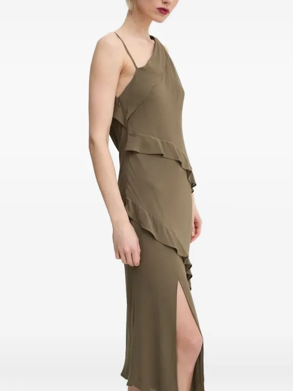 SAMSOE SAMSOE Asymmetric Ruffle Midi Dress | Green | FARFETCH