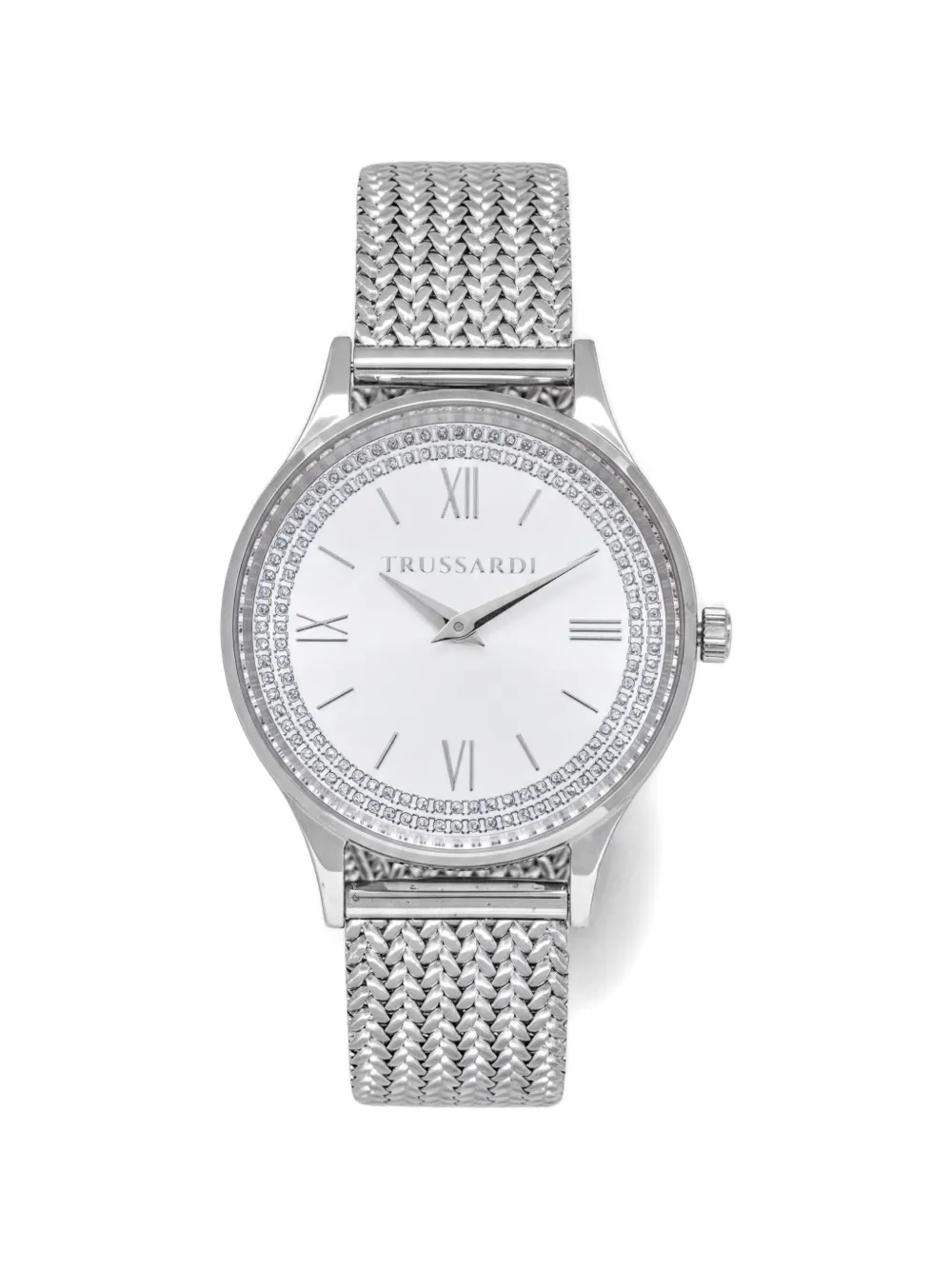 Trussardi crystal-embellished mesh-bracelet 34mm watch - Bianco