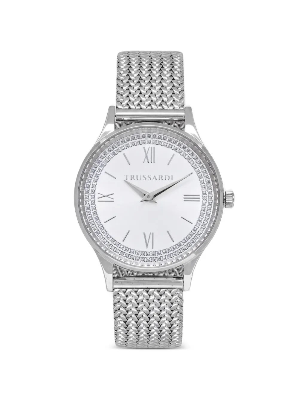 Trussardi crystal-embellished mesh-bracelet 34mm watch - Bianco