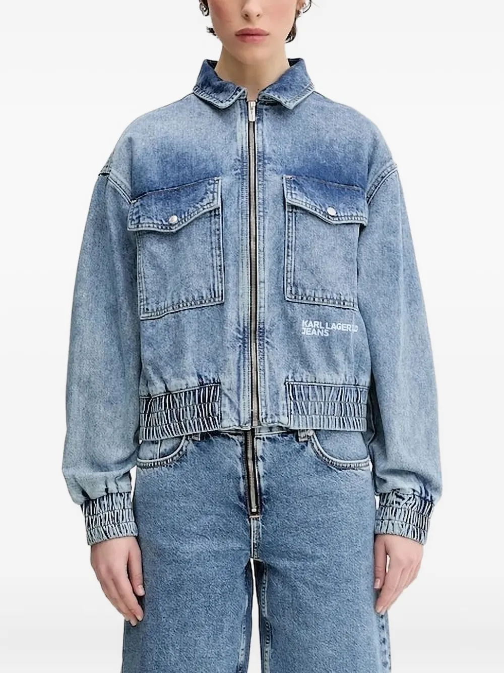 Karl Lagerfeld Jeans zip-front denim jacket Blauw