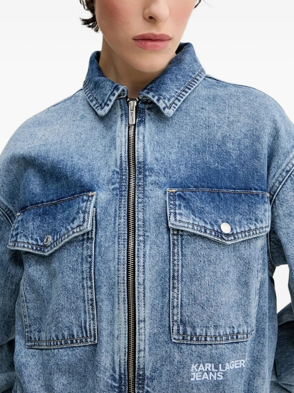 Karl Lagerfeld Jeans zip-front denim jacket Blauw