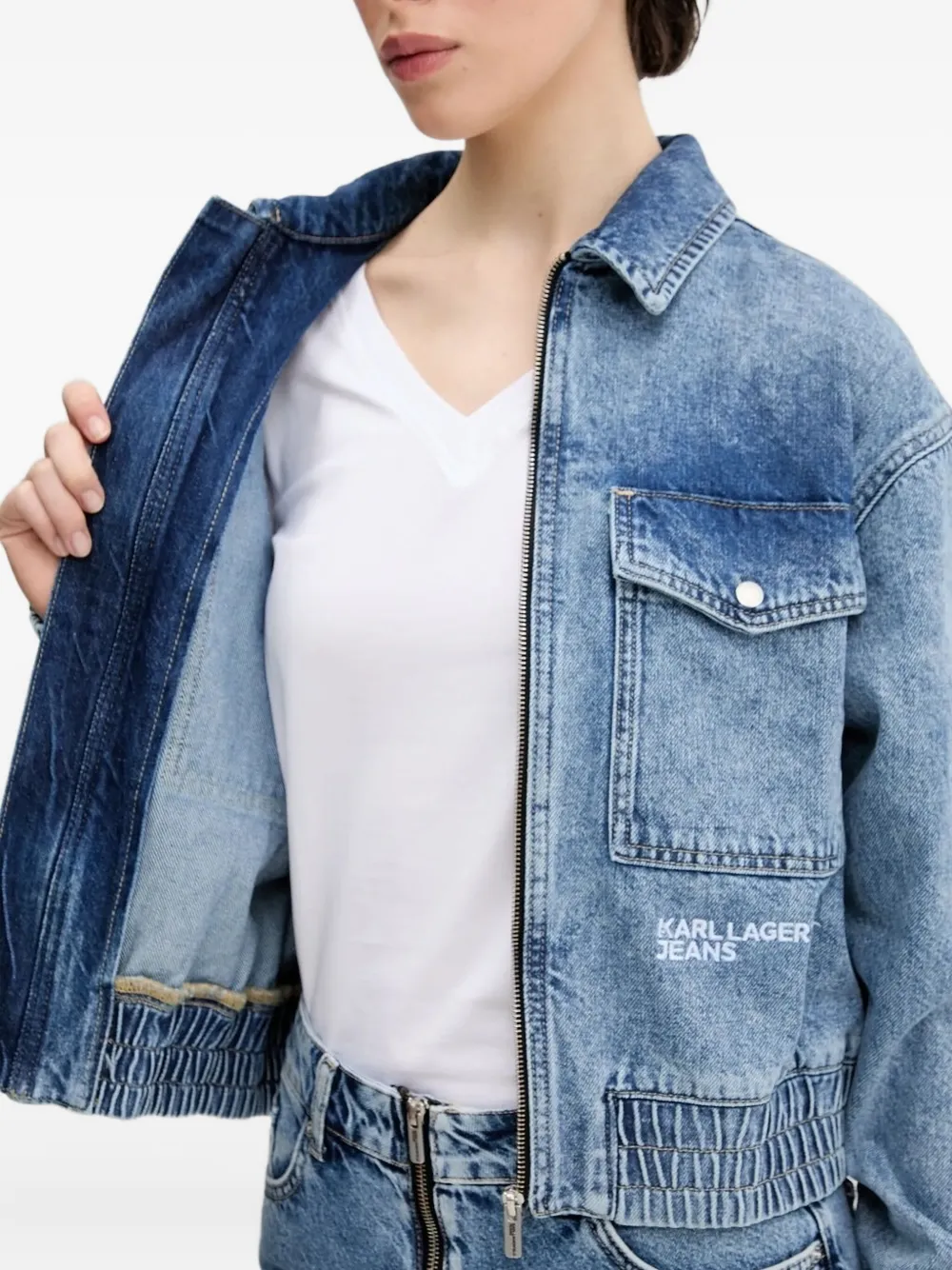 Karl Lagerfeld Jeans zip-front denim jacket Blauw