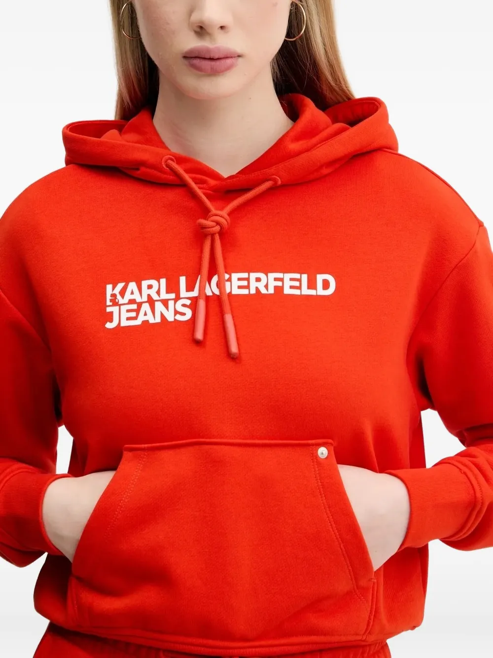 Karl Lagerfeld Jeans Logo-detail Long-sleeves Hoodie In Red