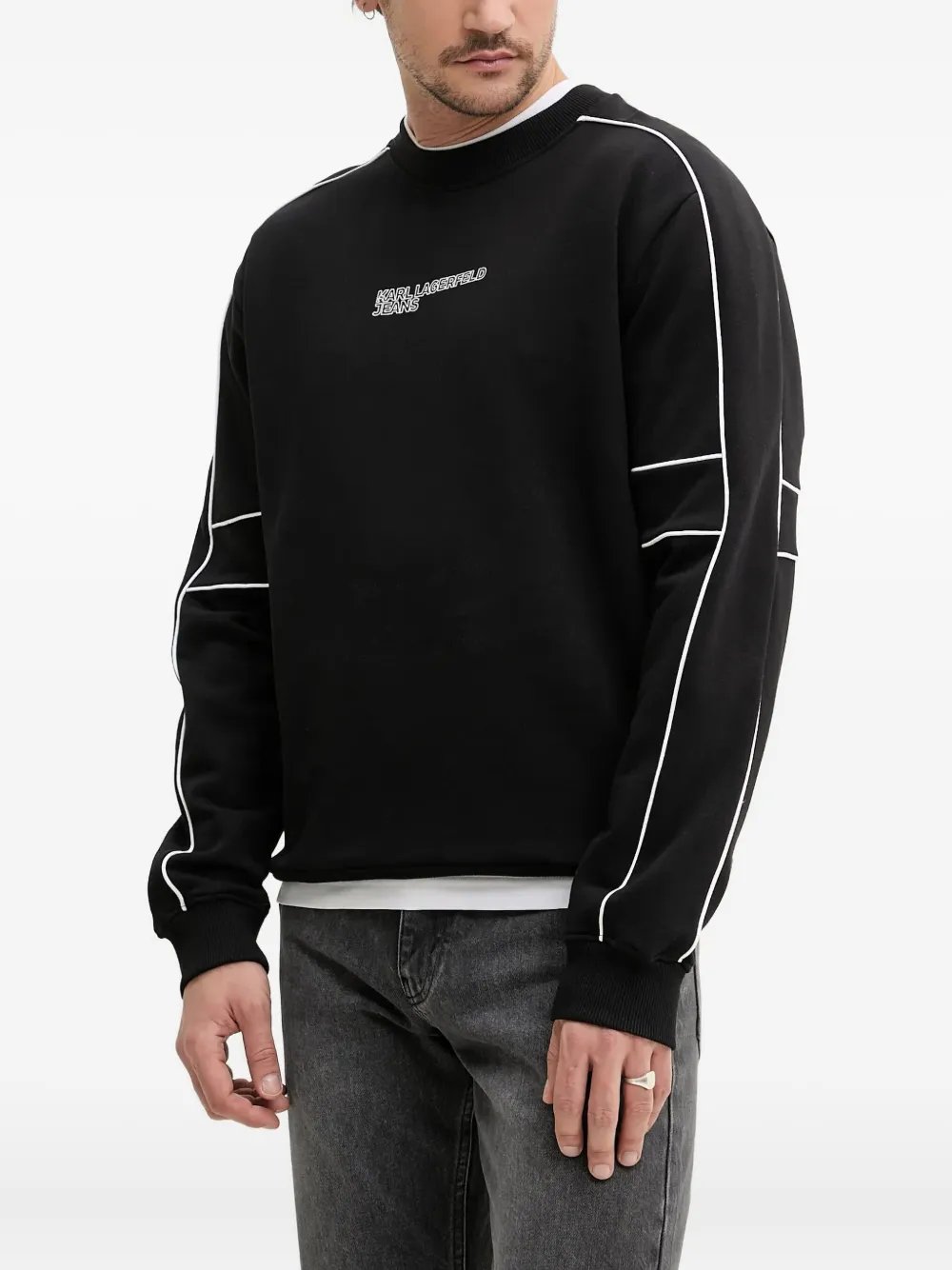 Karl Lagerfeld Jeans sudadera con cuello redondo y paneles | negro | Image 1