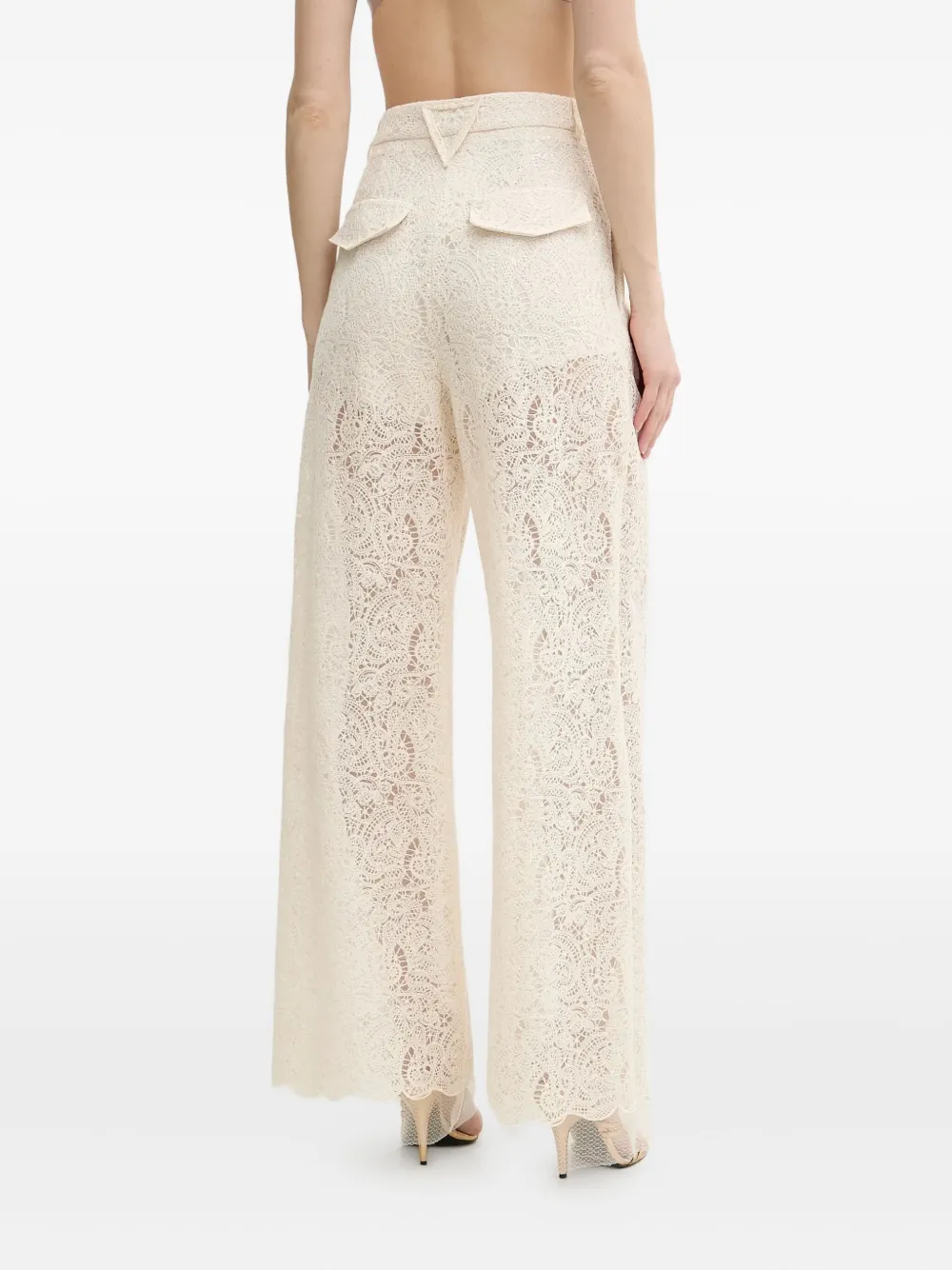 Simona Corsellini Floral-lace Pleated Trousers In Neutral