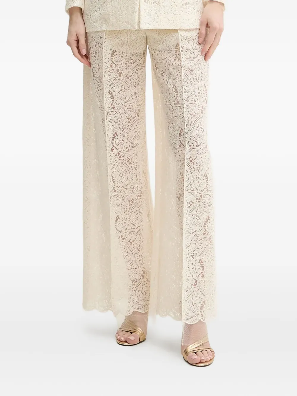 SIMONA CORSELLINI floral-lace pleated trousers | Neutrals | Image 1