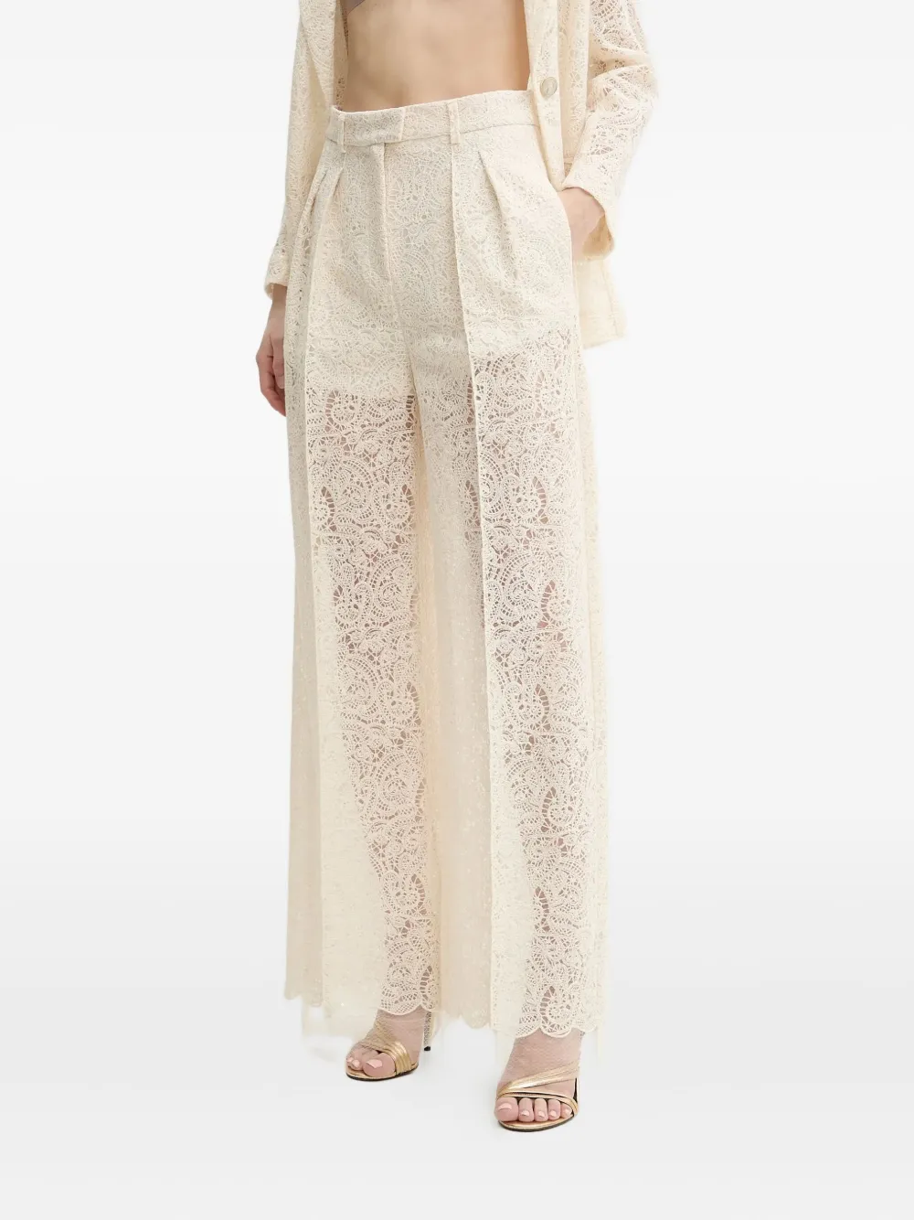 SIMONA CORSELLINI floral-lace pleated trousers - Beige