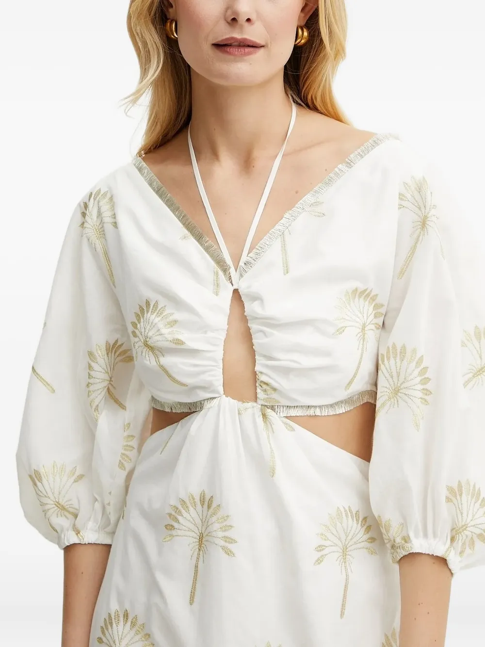 Simona Corsellini Embroidered-flowers Cut-out Mini Dress In White