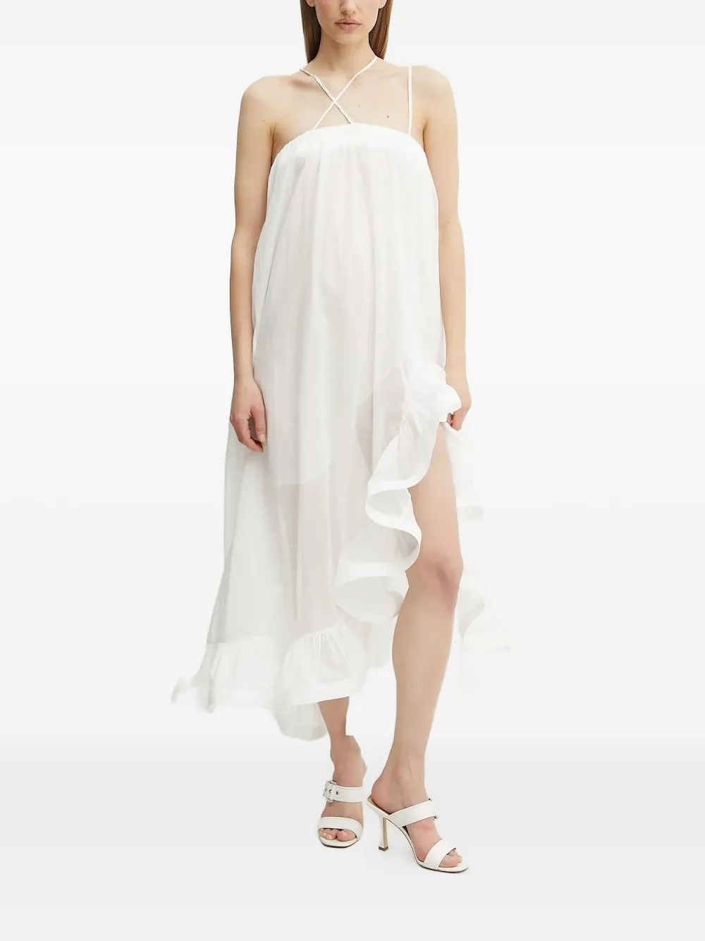SIMONA CORSELLINI cross-strap ruffled midi dress Wit