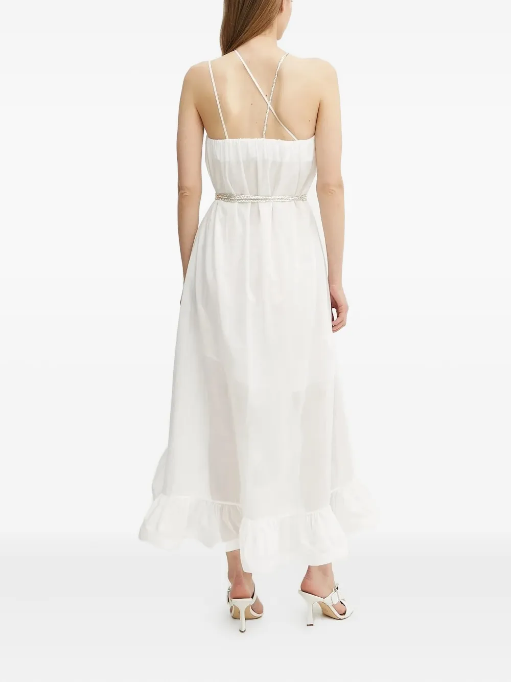 SIMONA CORSELLINI cross-strap ruffled midi dress Wit
