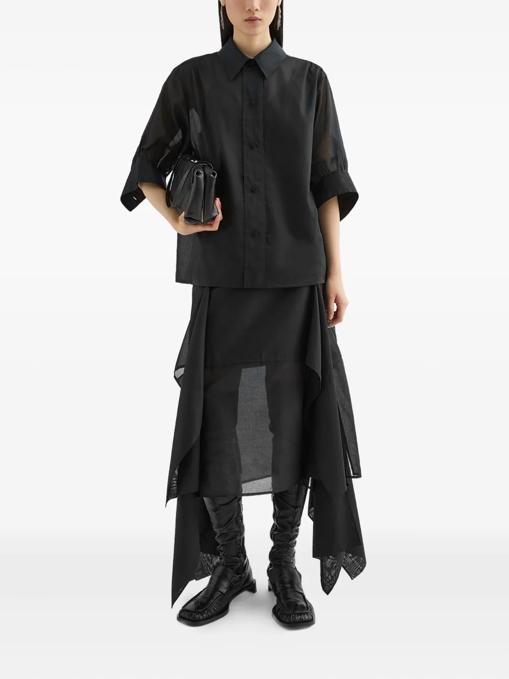 Jil Sander Midi-rok met vlakken - Zwart