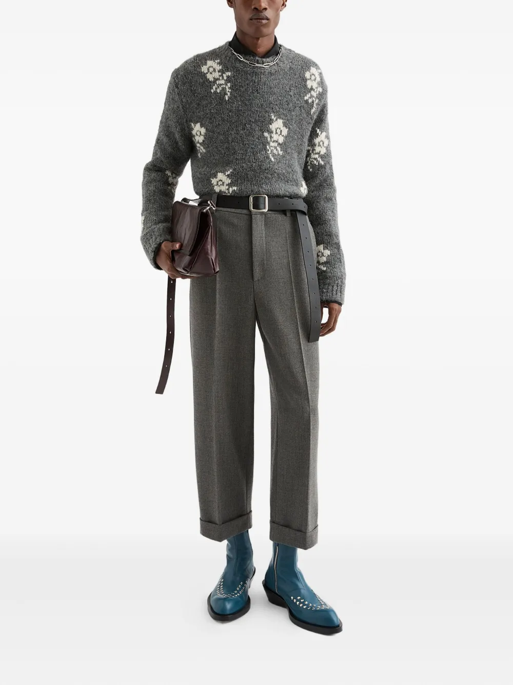Jil Sander Trui met bloemenprint Grijs
