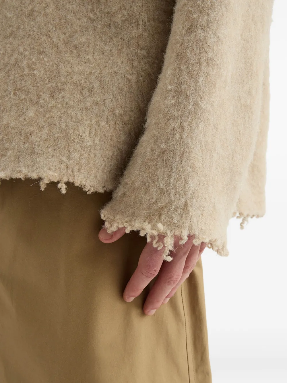 Jil Sander brushed frayed-hem wool sweater Beige