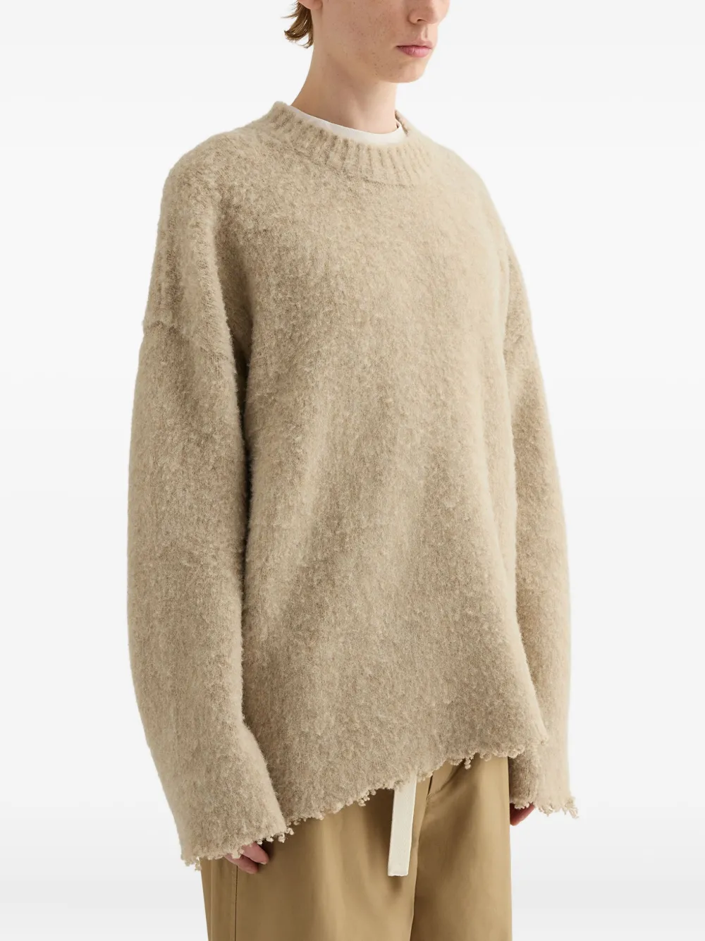 Jil Sander brushed frayed-hem wool sweater Beige