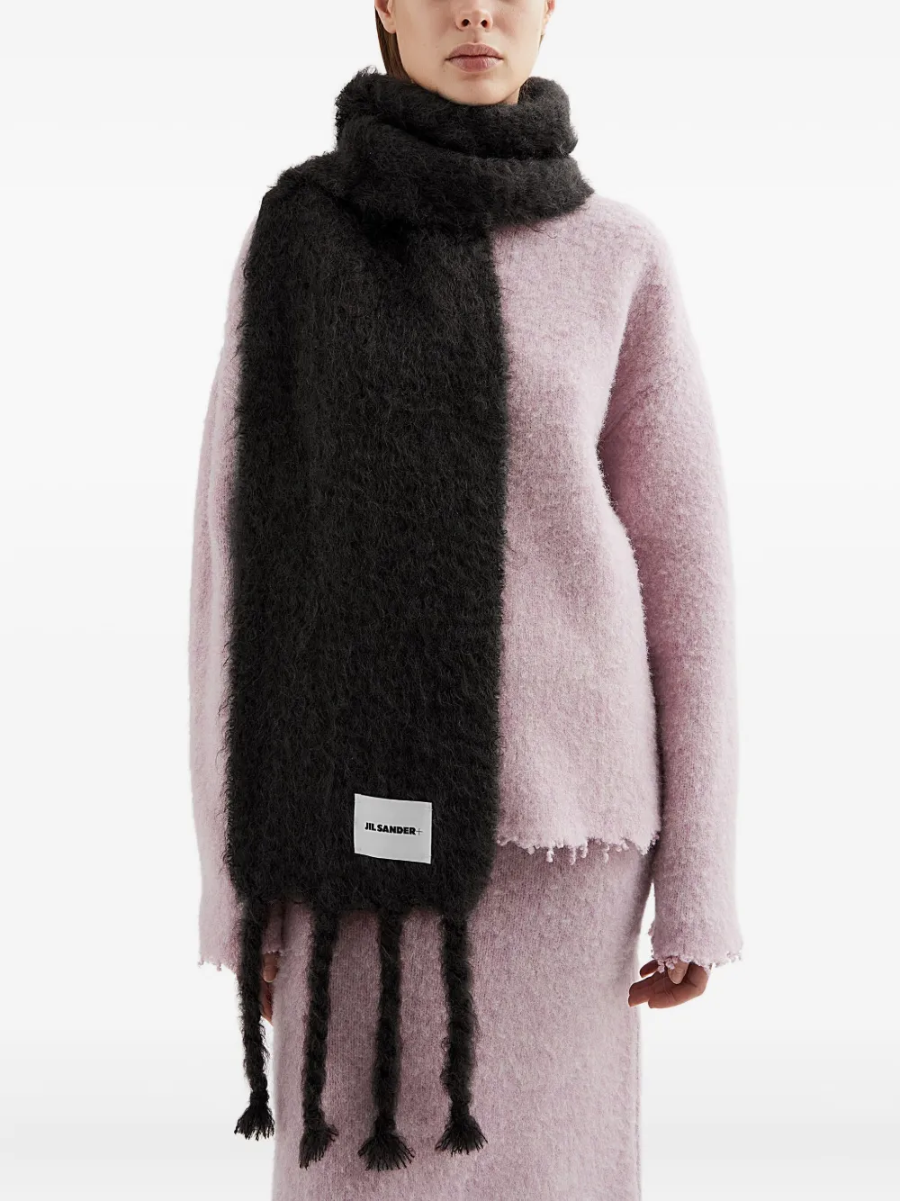 Jil Sander fringed knitted scarf Zwart
