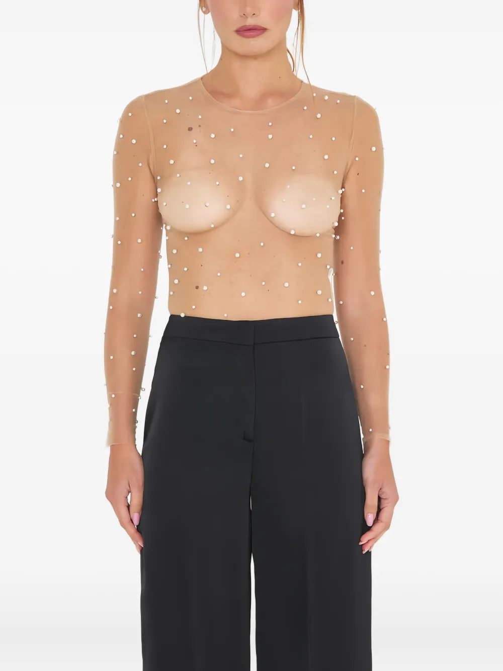 Sound Of Silence pearl-embellished mesh blouse | Neutrals | Image 1