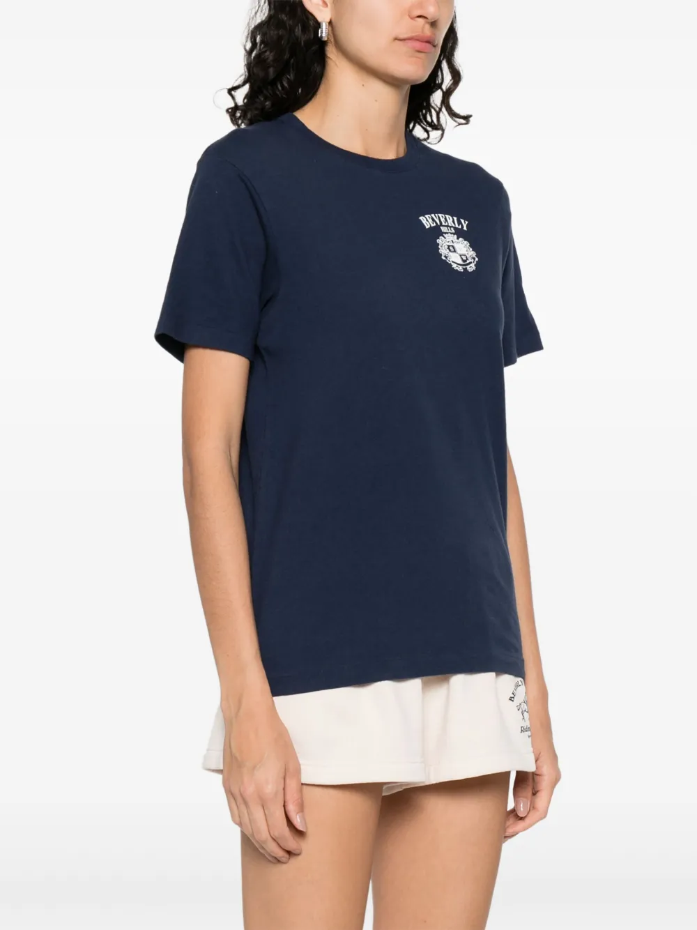 Sporty & Rich Beverly Hills T-shirt met wapenschild Blauw