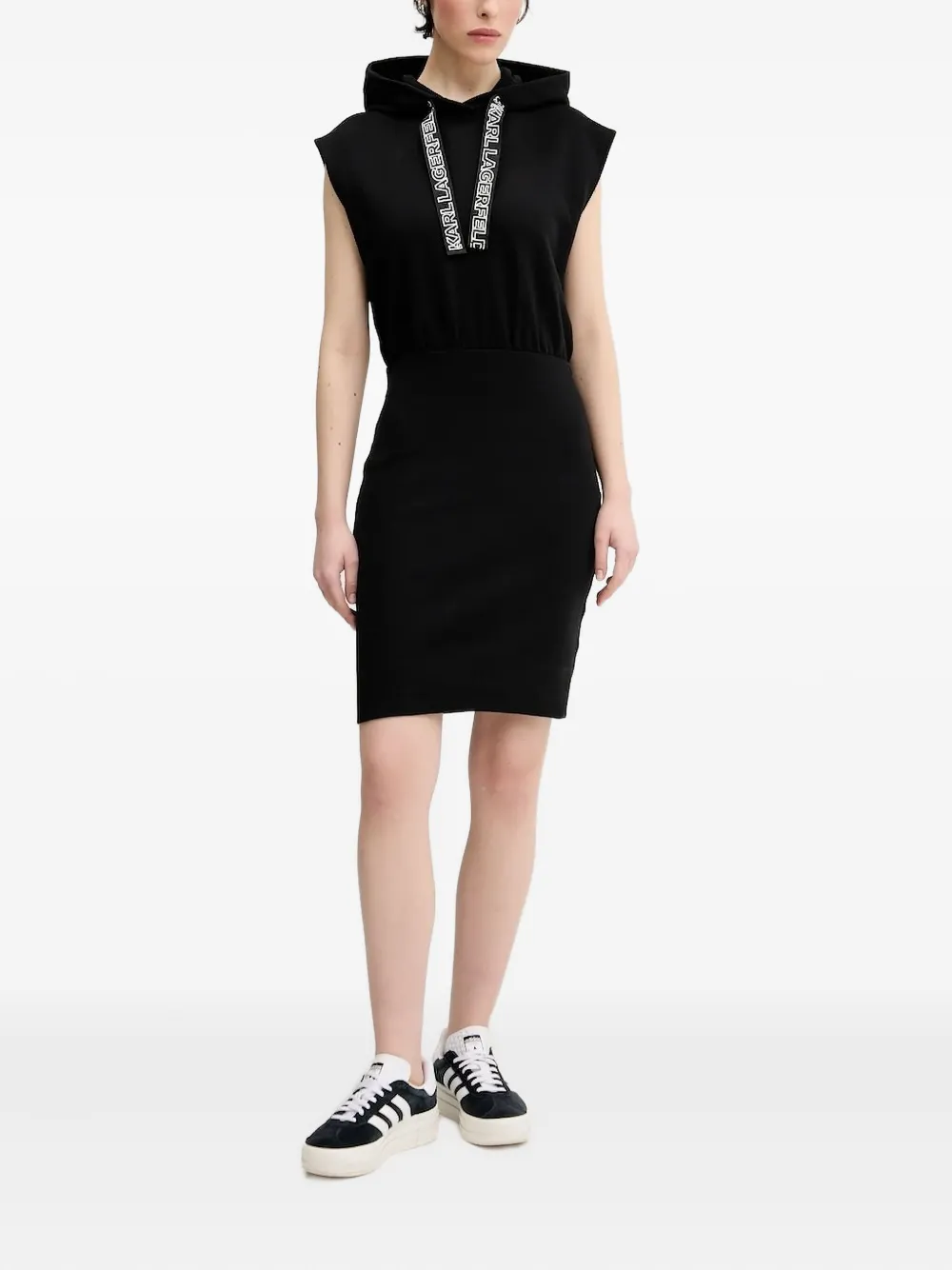 Karl Lagerfeld Jeans Mouwloze mini-jurk met capuchon Zwart