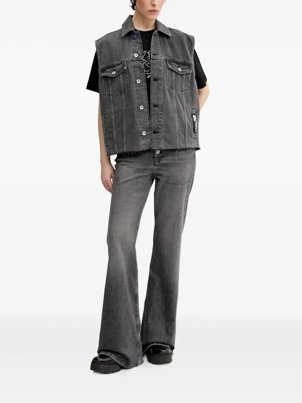 Karl Lagerfeld Jeans Denim gilet met franje Zwart