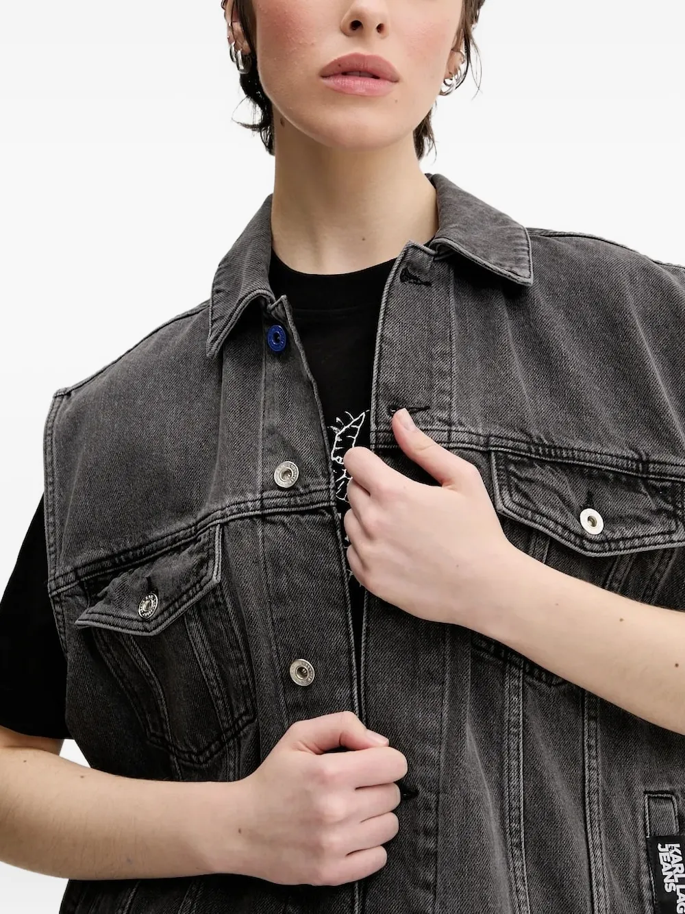 Karl Lagerfeld Jeans Denim gilet met franje Zwart