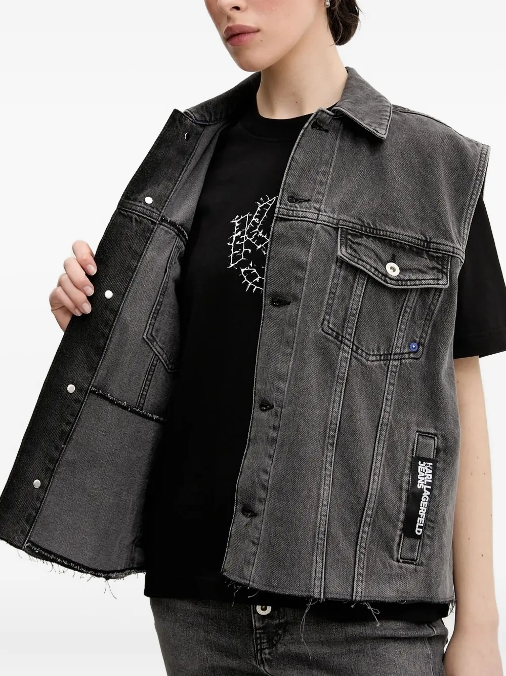 Karl Lagerfeld Jeans Denim gilet met franje Zwart