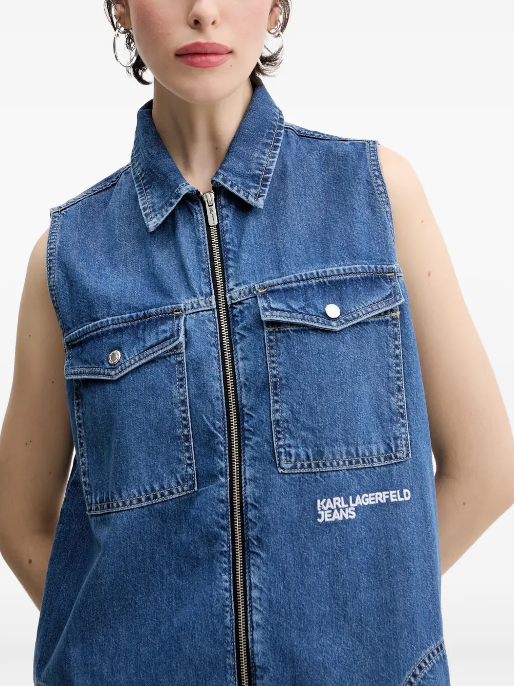 Karl Lagerfeld Jeans sleeveless zip-up mini dress Blauw