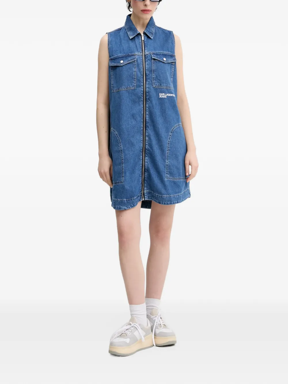 Karl Lagerfeld Jeans sleeveless zip-up mini dress Blauw