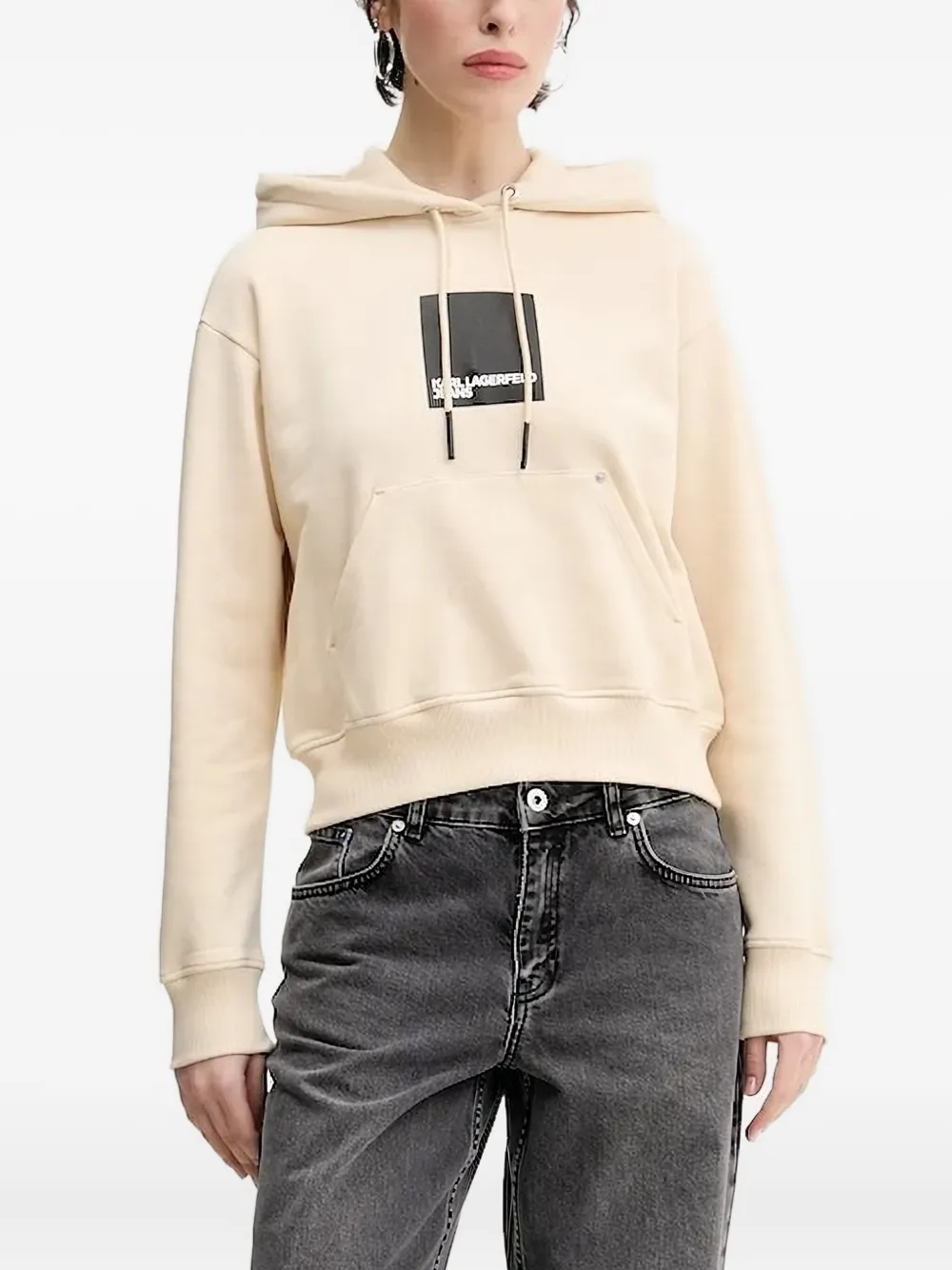 Karl Lagerfeld Jeans logo-print drawstring hoodie Beige