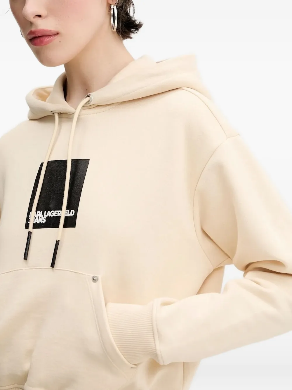 Karl Lagerfeld Jeans logo-print drawstring hoodie Beige