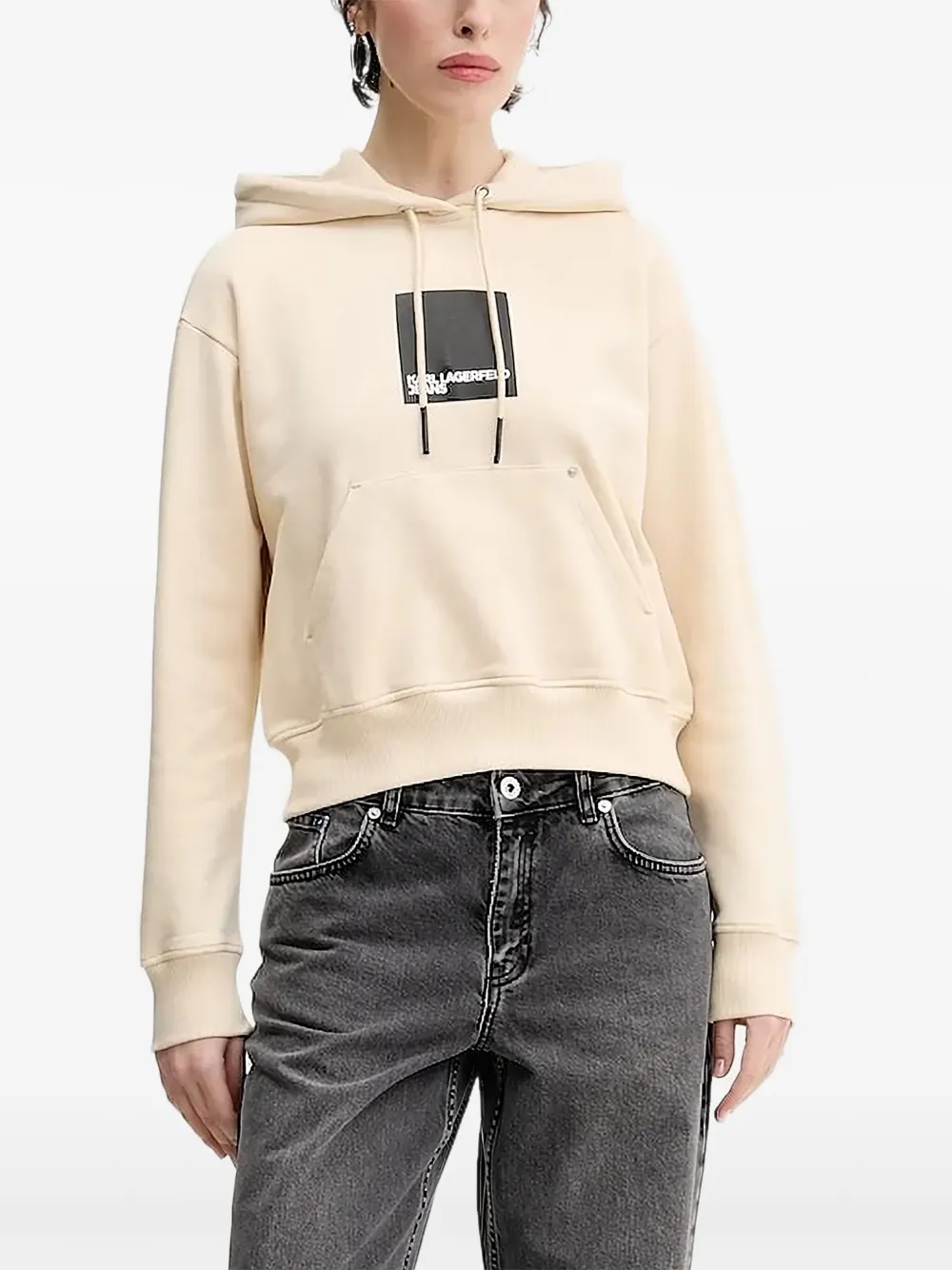 Karl Lagerfeld Jeans logo-print drawstring hoodie Beige