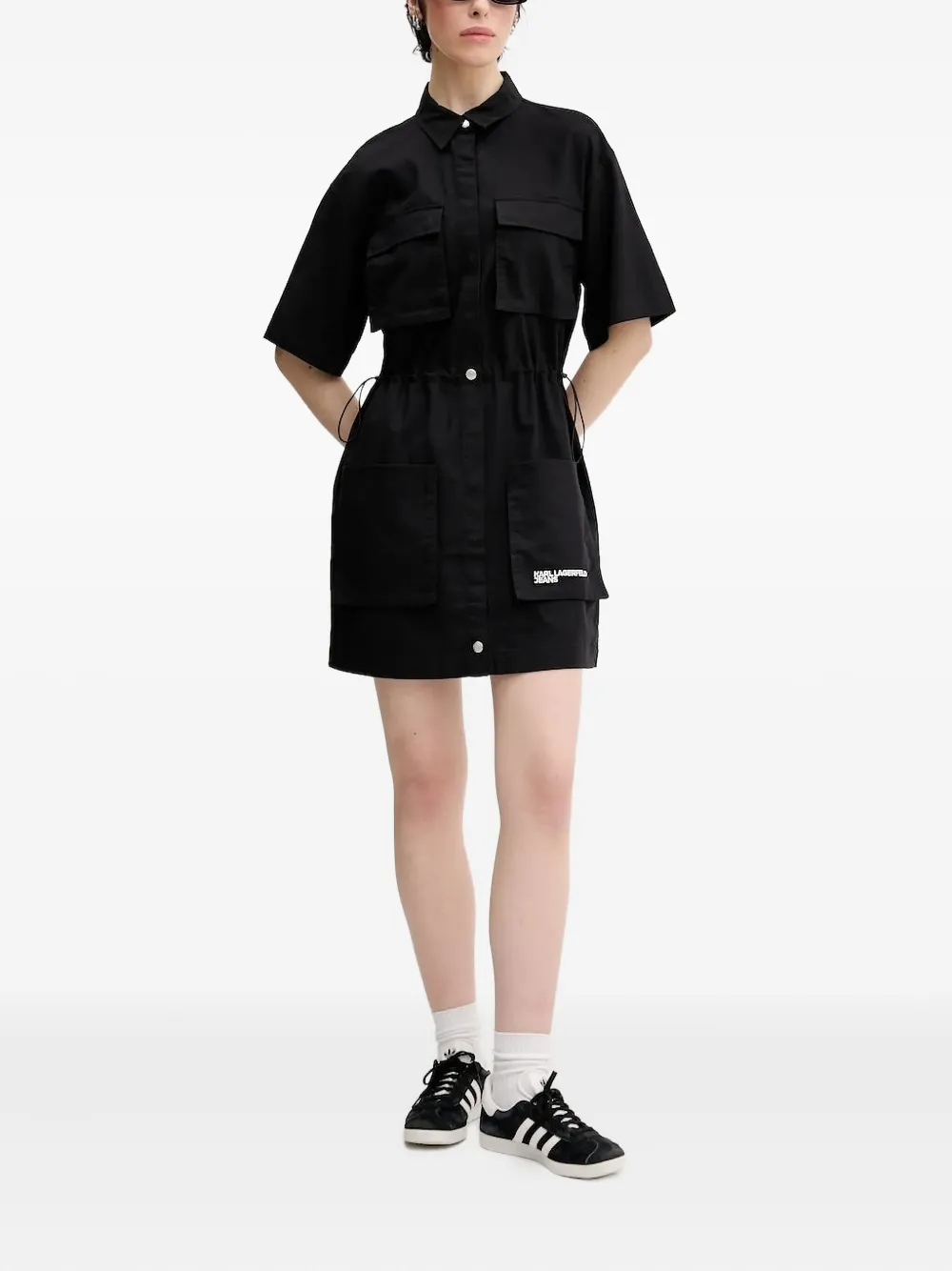 Karl Lagerfeld Jeans Drawstring-waistband Mini Dress In Black