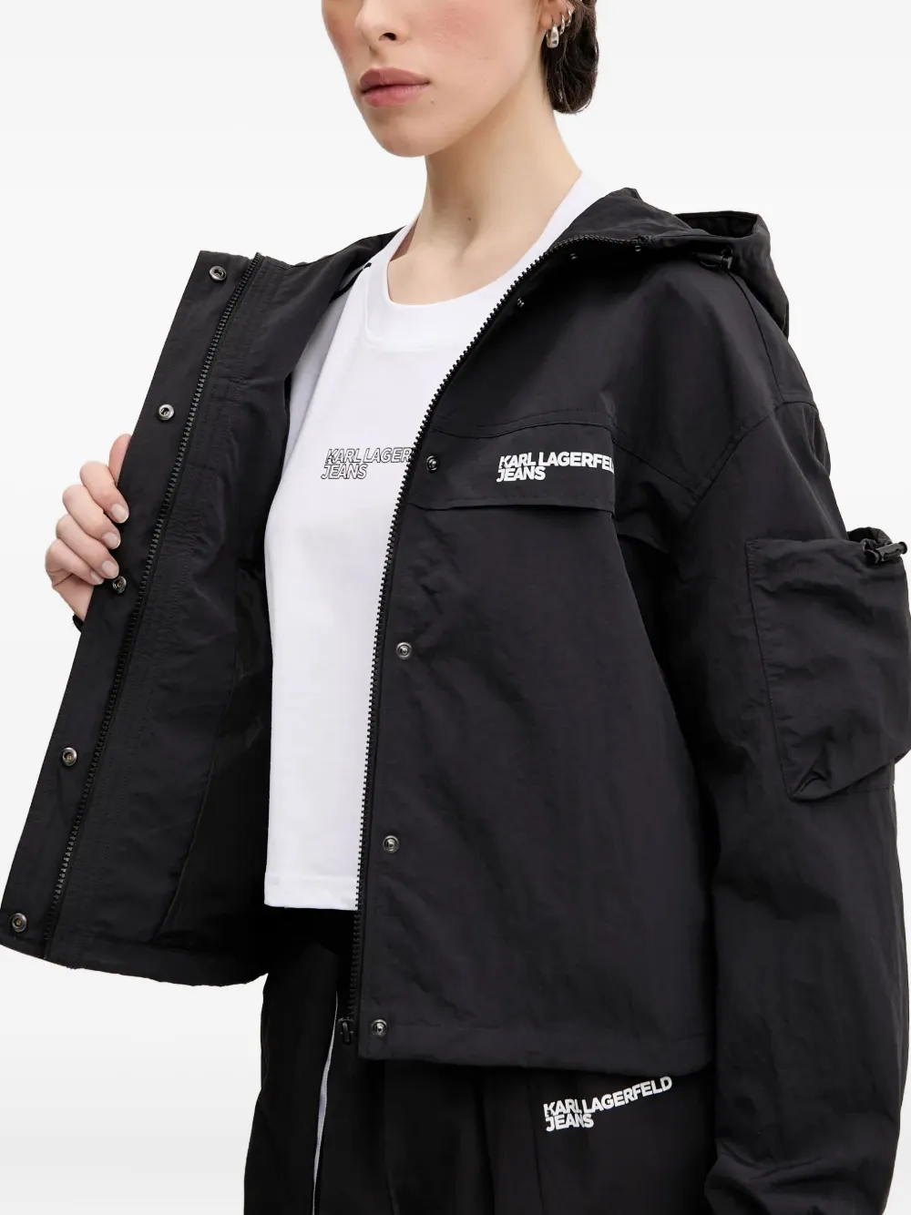 Karl Lagerfeld Jeans Logo-detail Hooded Jacket In Black