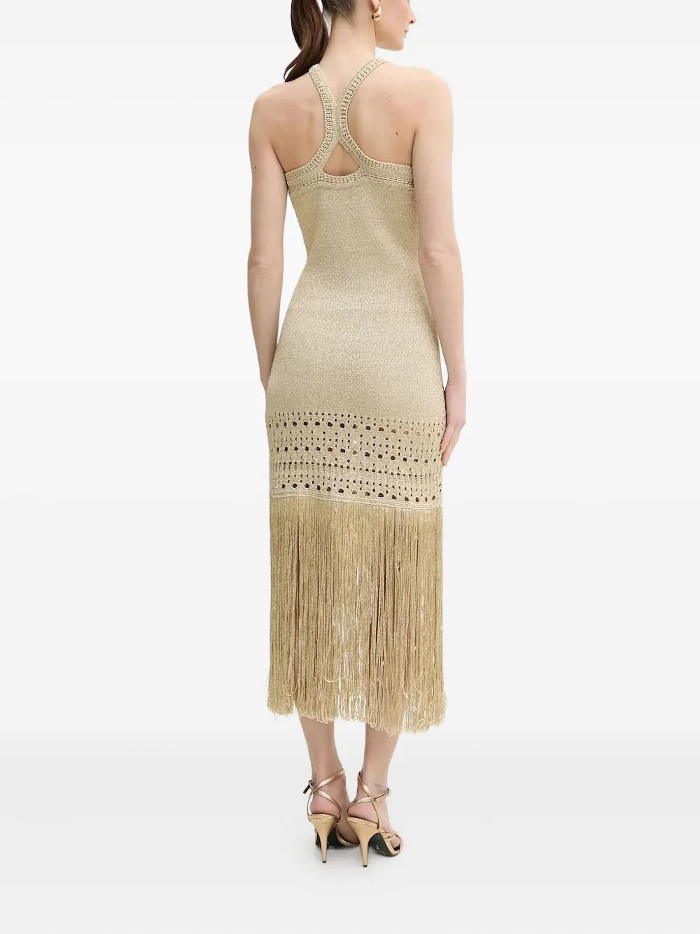 SIMONA CORSELLINI fringe-edges midi dress Beige