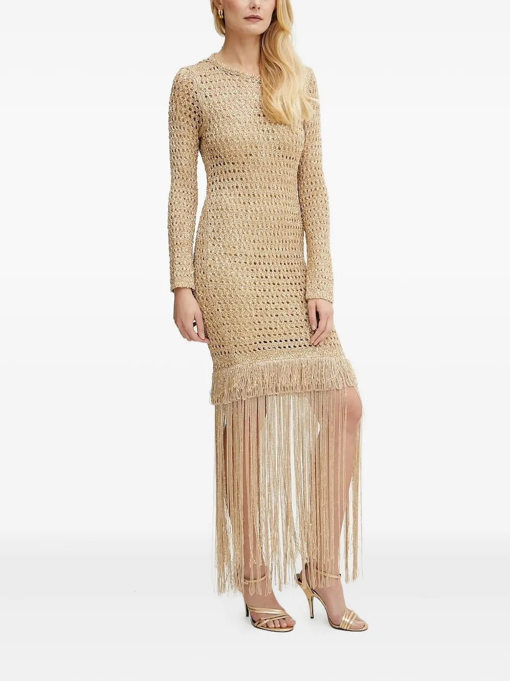 SIMONA CORSELLINI Mini-jurk met open rug en franje Beige