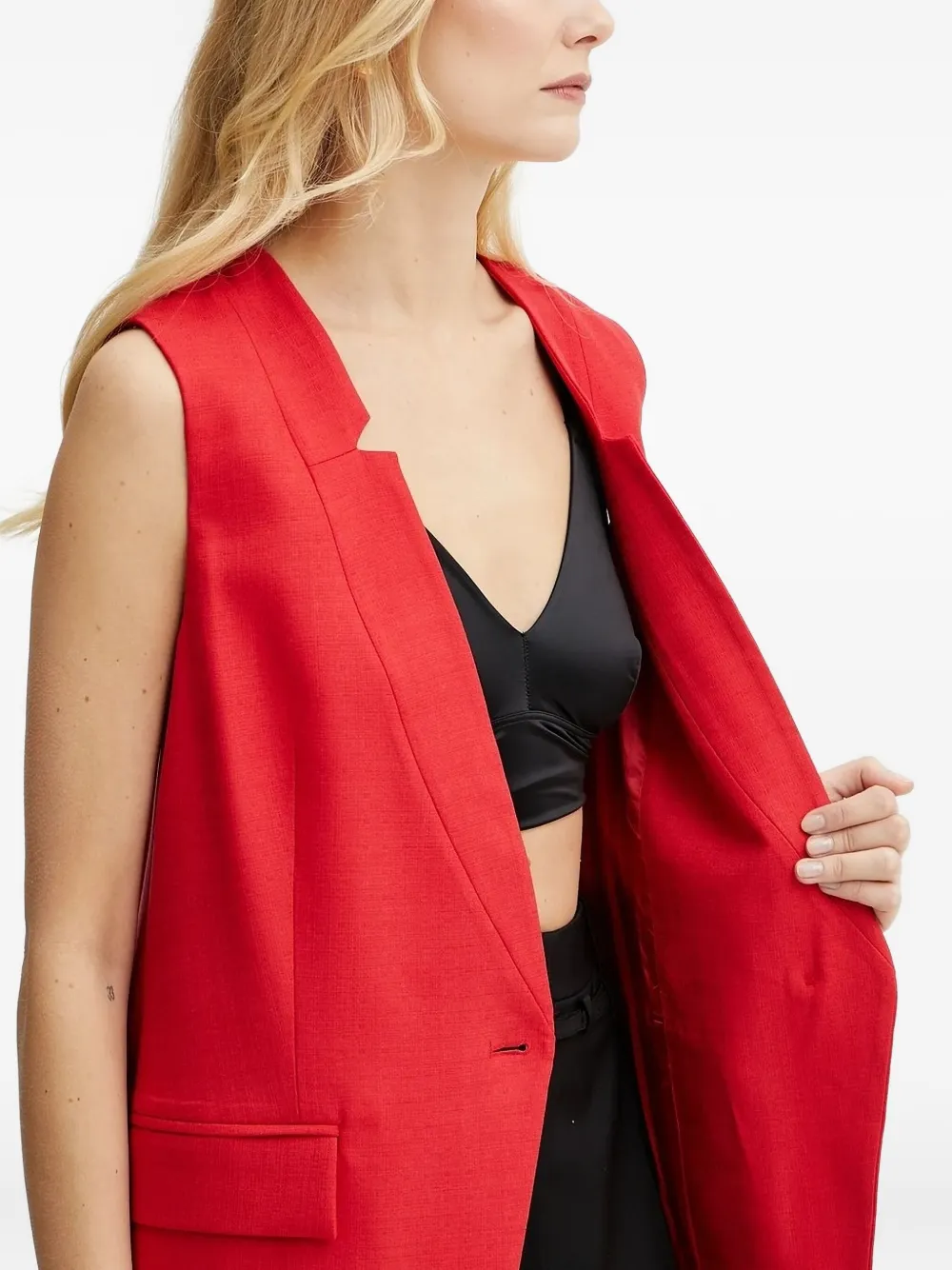Simona Corsellini Button Sleeveless Jacket In Red