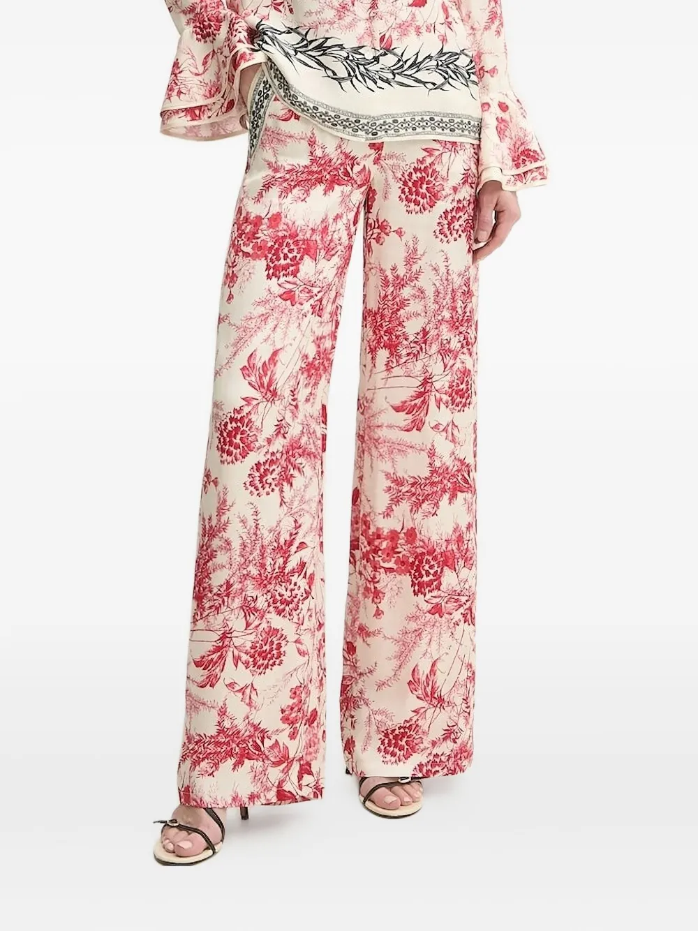 SIMONA CORSELLINI Broek met bloemenprint Rood